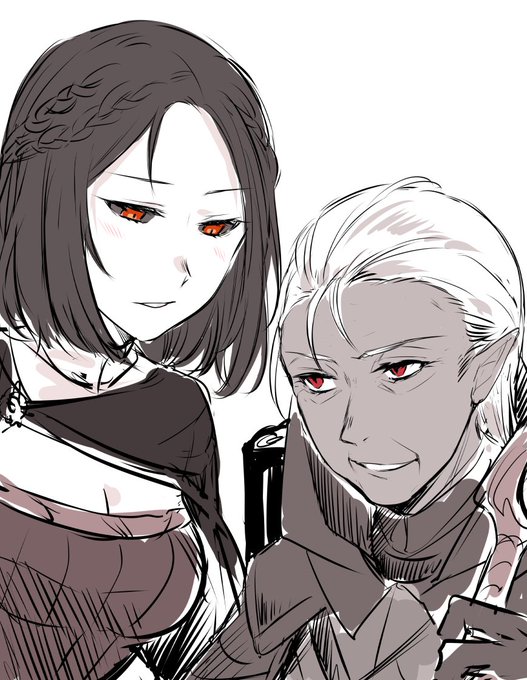 こないだSkyrimやってたらダークエルフのババア×吸血鬼の姫とかいう百合事案が発生して「アリだな…」と思った というラクガキ 