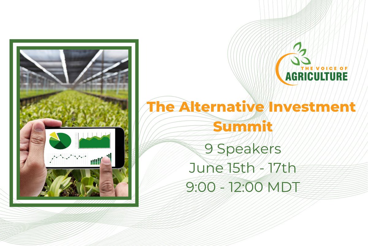 Getting into alternative investments? 
My friends at The Voice of Agriculture, are putting on an epic 3-day summit.
I'll be talking about SaaS platforms in a unique combination with AI and changing the landscape for entrepreneurial success. 
Join us at gm864.isrefer.com/go/summit/Jayf…