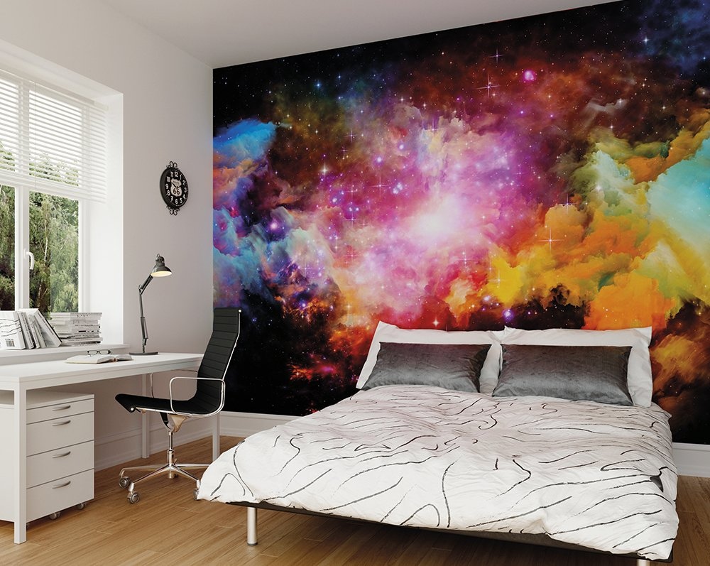 ohpopsi's tweet photo. A vast image of space swathed by an array of dramatic clouds and stars pulsing with energy and electricity showcasing the most beautiful colours of the skies to create this atmospheric design. #ohpopsi #wallmurals https://t.co/rxzgJKJf24