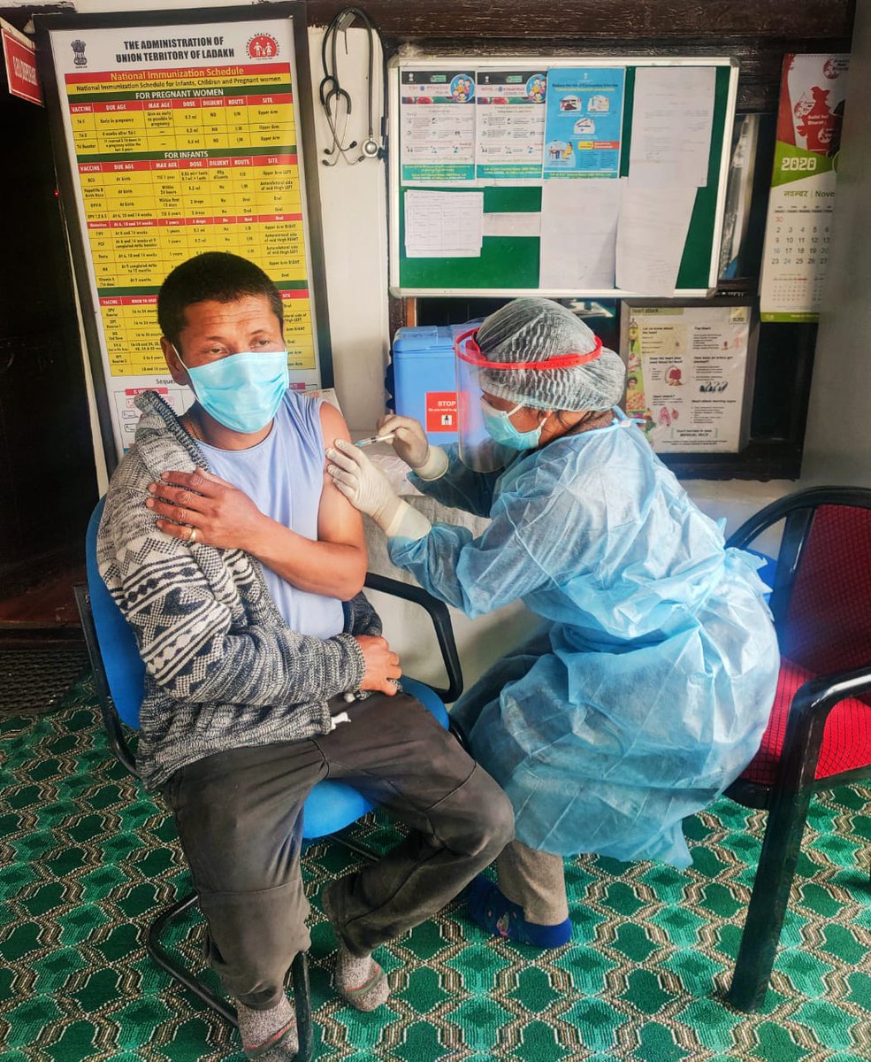 kstanzinladakh's tweet photo. #ZeroBorderUpdate
Covishield vaccination drive for 18-44 yrs age group conducted at S/Cs #Merak, #Maan and #Spangmik today. Total 100 beneficiaries vaccinated. Thank you frontline health care workers headed by Dr @JigmetWangchuk6. Hats off to everyone. @lg_ladakh @ddnewsladakh https://t.co/YgtehkjduW