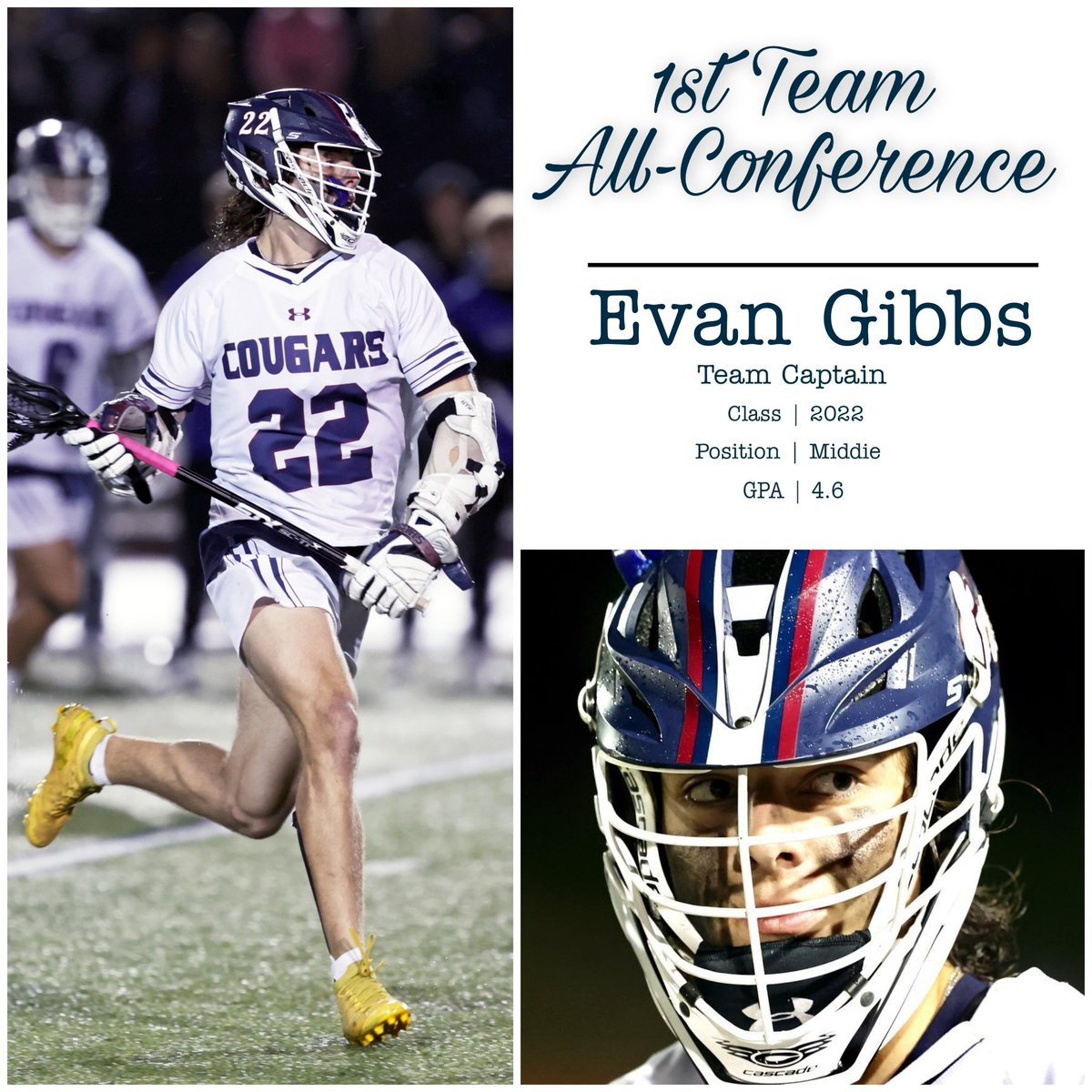 Congratulations to <a href="/gibby22gibbs/">evan gibbs</a> on making 1st Team All-Conference. We'll deserved! As great as he is on the field he's even better in the classroom. #SkoCougs🐾 #lacrosse #AllConference #Colorado #YellowCleats <a href="/CTHSAthletics/">CTHS Athletics</a> <a href="/aurorasports/">Sentinel Prep Sports</a> <a href="/COlaxscores/">COLaxScores</a>