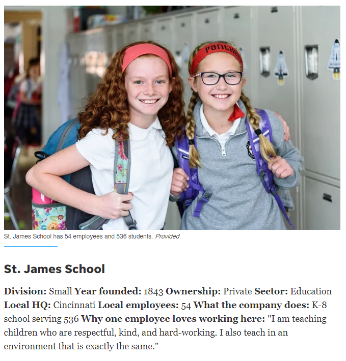 StJamesWO's tweet photo. We did it again!  Even in the midst of one of the hardest teaching years ever, our staff still loves working at St. James School!  We are very proud to have our staff deem us a Top Workplace for 2021! #WeAreCommunity https://t.co/d0P0xOKeDK