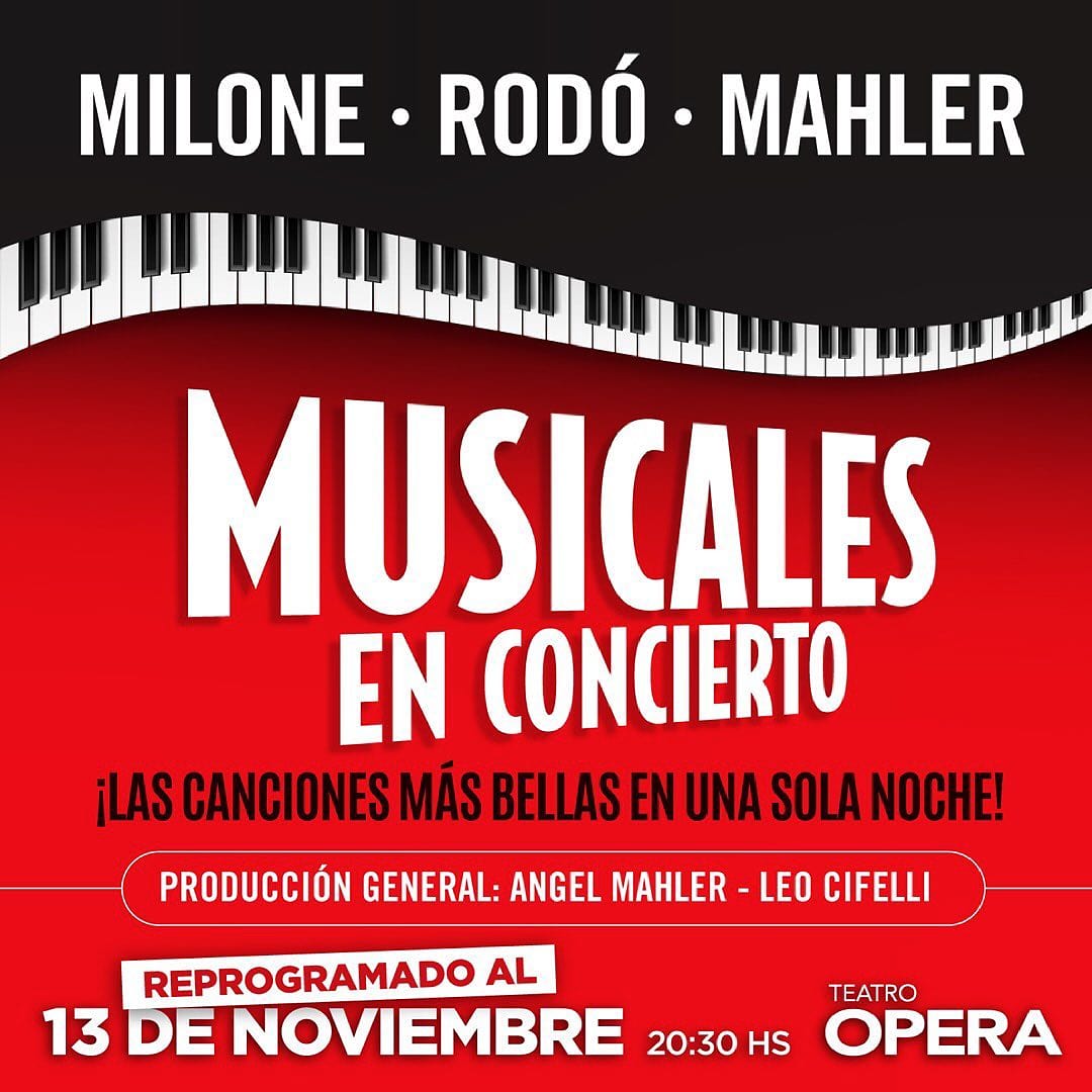 Nueva fecha para #musicalesenconcierto 👉 13/11 #teatroopera <a href="/JuanRodoOficial/">Juan Rodo</a> <a href="/CeciliaMilone/">Cecilia Milone</a> <a href="/angelmahlerok/">Angel Mahler</a>