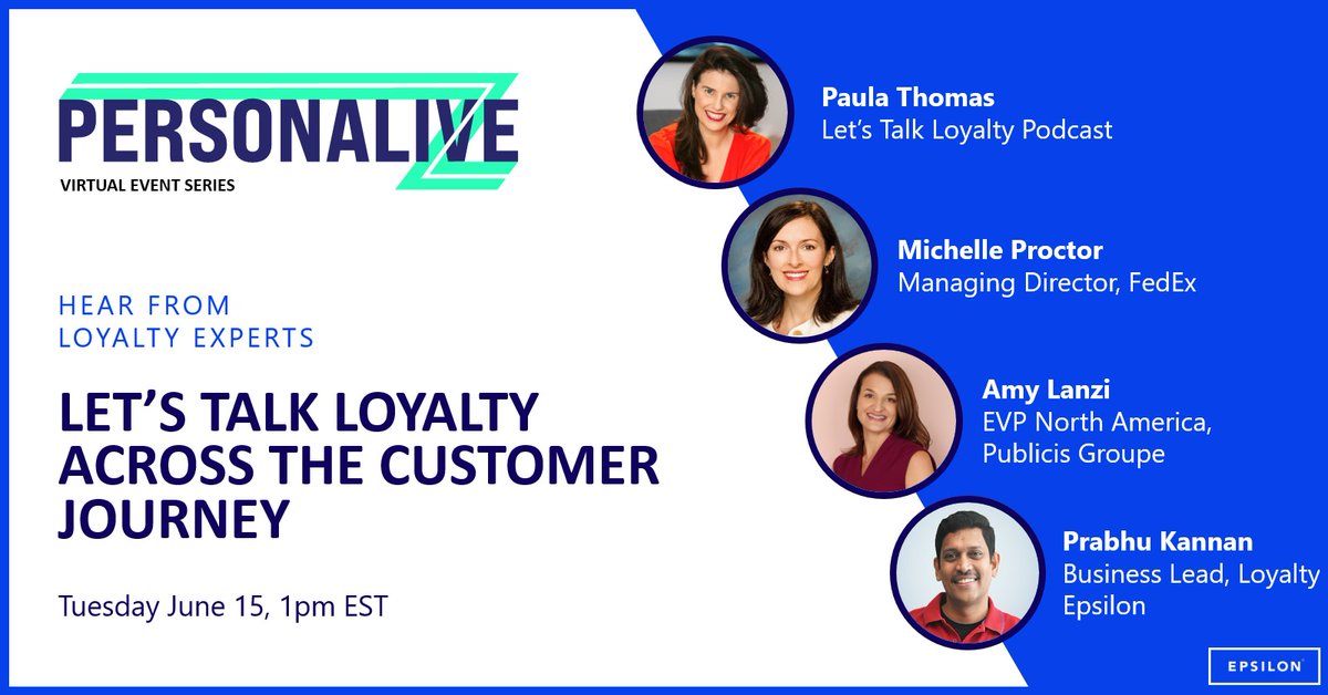 Tomorrow at 1pm ET, tune in to <a href="/EpsilonMktg/">Epsilon</a>’s Personalive virtual event series to hear from <a href="/PubCommerce/">Publicis Commerce</a>’s Amy Lanzi in a panel discussing loyalty across the customer journey. Register here: explore.epsilon.com/personalive