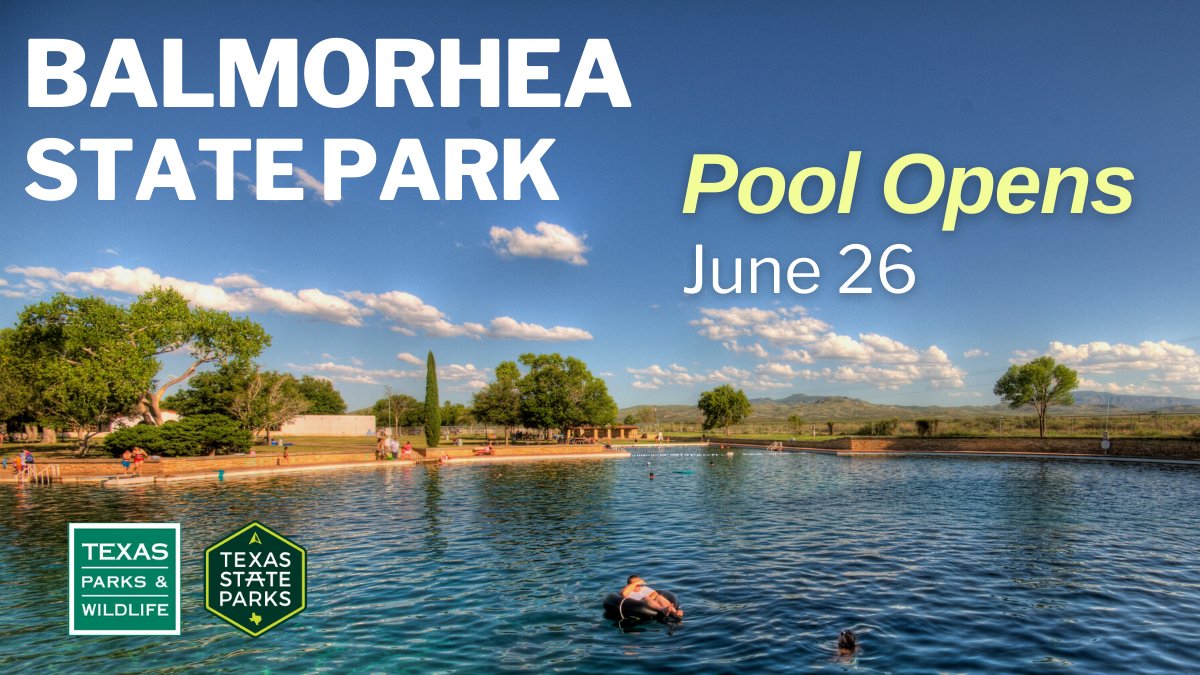 We’re happy to announce that Balmorhea pool is reopening JUNE 26!  Here are the details: bit.ly/BalmorheaPool

Guests are strongly encouraged to reserve Day Passes in advance.

The rest of the park will remain closed for renovations.

#TxStateParks
#Balmorhea