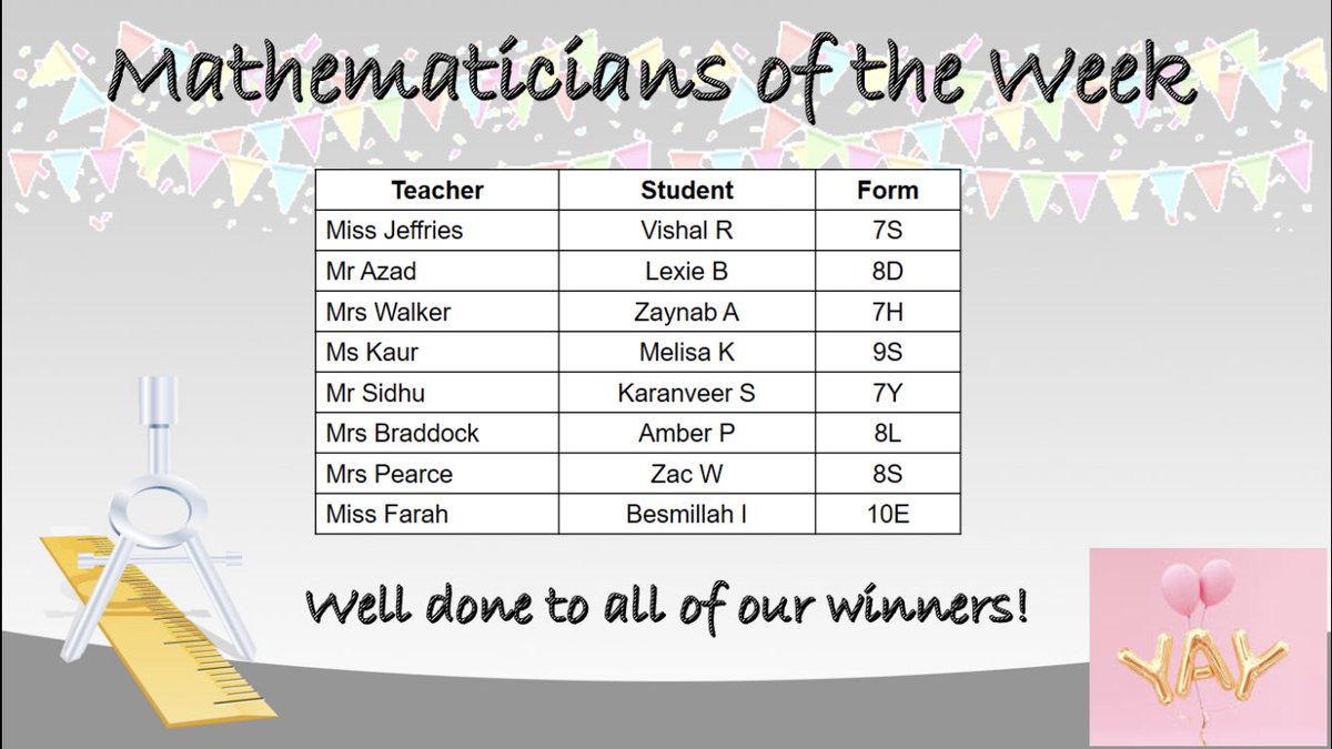 The first winners of Mathematician of the Week for Summer Term 2 are in! Well done to all our winners! <a href="/AldersleyHighSc/">AldersleyHighSchool</a> <a href="/miss_kdunn/">Mrs K Humphreys</a> <a href="/AHSMathematics/">AHS Maths</a> @AHSYear10 @Year9AHS1