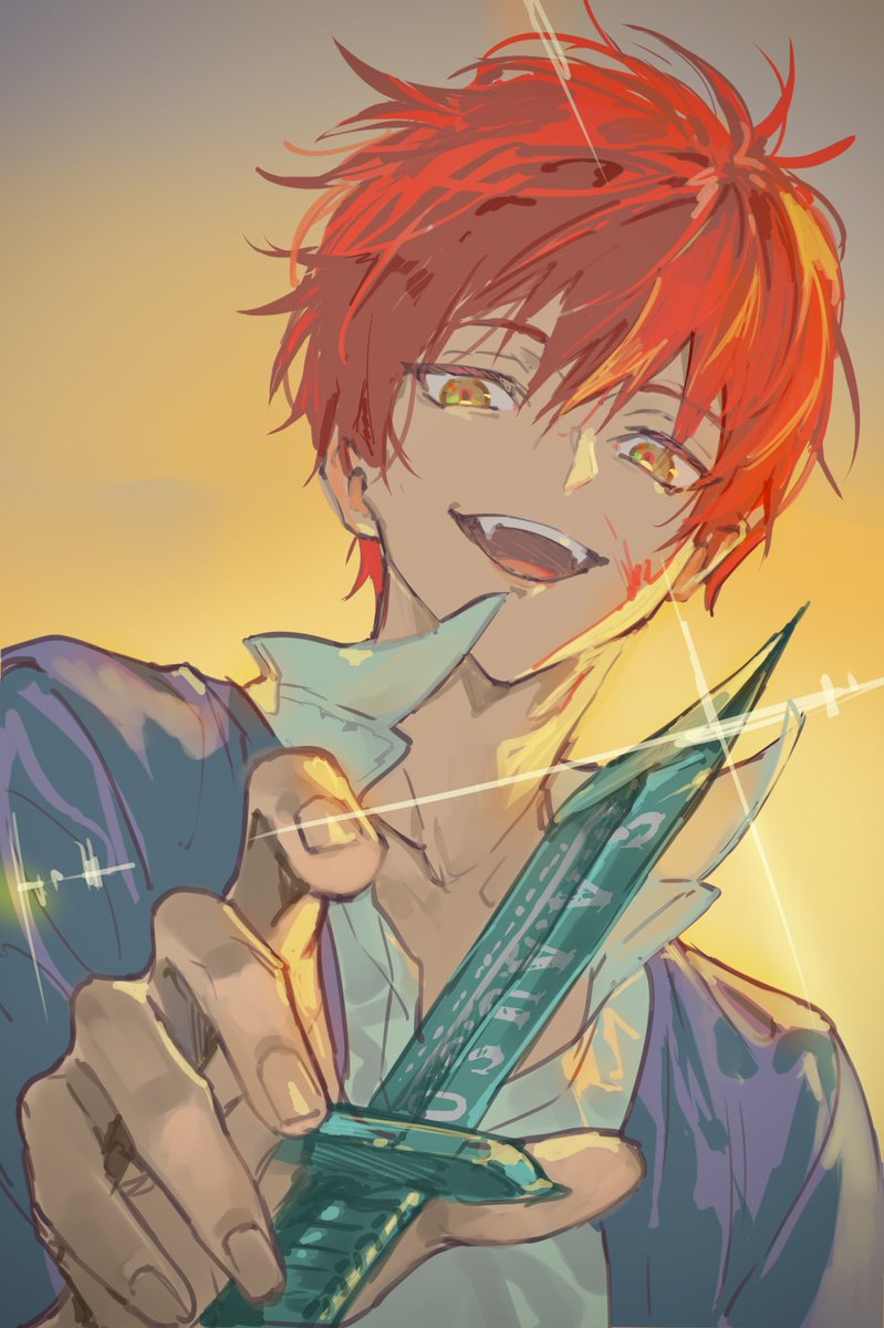 1boy male focus solo blood holding red hair knife  illustration images