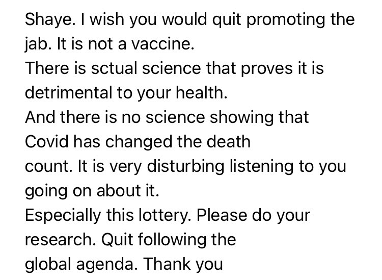 ShayeGanam's tweet image. Vaccine bad ✅
Covid not bad ✅
“Research” ✅
“Global agenda” ✅
“Sheeple” ❌

Damn. One square away from an email bingo.