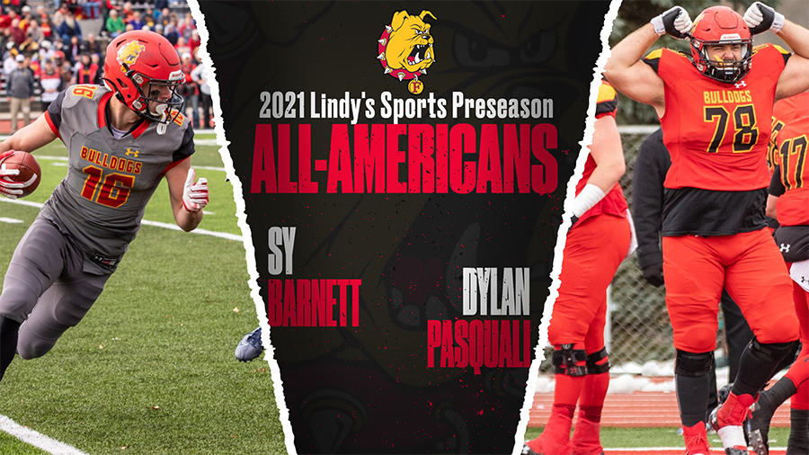 ferrisathletics's tweet photo. PRESEASON ALL-AMERICANS! Bulldog OT Dylan Pasquali &amp; WR Sy Barnett have been tabbed as Preseason All-Americans by Lindy's Sports! https://t.co/qaOEhMGwn9 https://t.co/SUqFeBSQSh