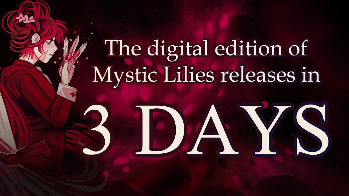 It's almost here! In THREE DAYS, the digital edition of Mystic Lilies will be OUT! Backers will be get redemption codes, and everyone else will be able to buy it on willuhl.itch.io and MerryMancerGames.com. Get HYPE for this magical, malevolent, melodramatic #ttrpg!