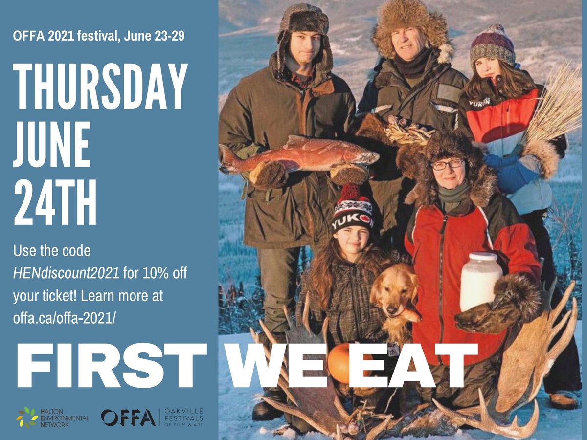 Thought-provoking and an insightful documentary film about food sovereignty and security you have to check out! Watch @FirstWeEatMovie in partnership with <a href="/henhere/">Halton Environmental Network</a> on Thursday, June 24th from 5pm. Get your tickets here: watch.eventive.org/offa2021 &amp; use the discount code for 10% off.