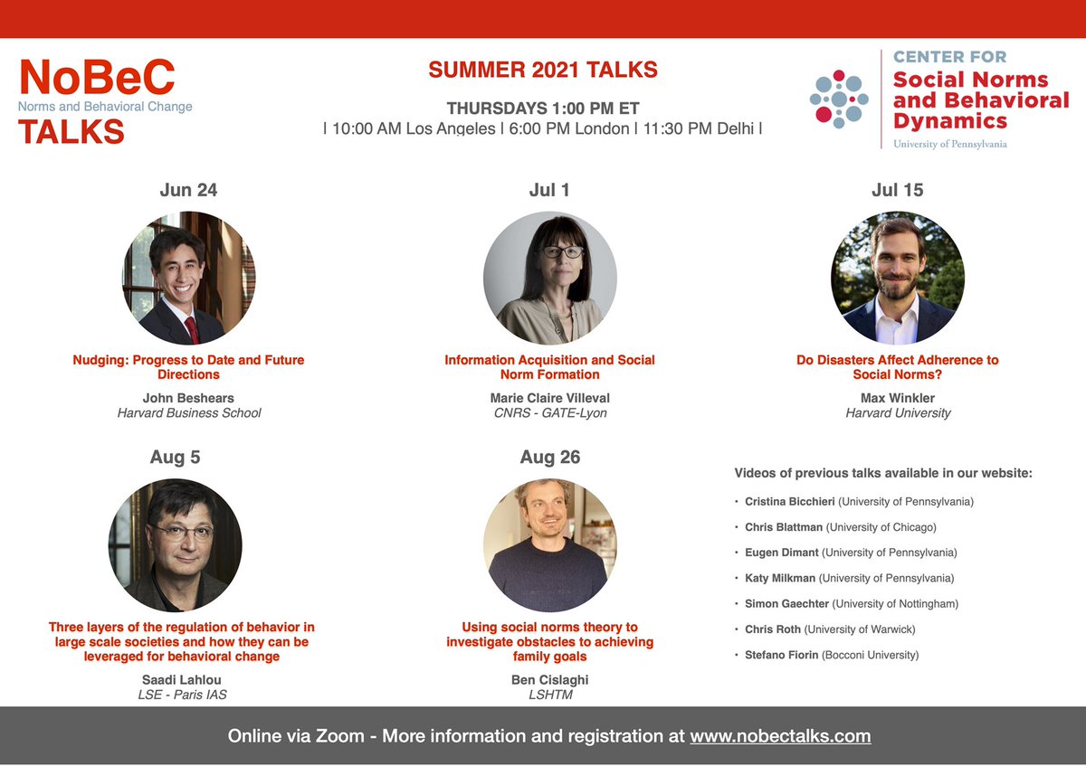eugen_dimant's tweet photo. 🚨Opportunity🚨

Are you an ECR (≤postdoc), work on nudges/norms/beh change &amp; want to be featured before our amazing👇🏻speakers &amp; attendees?

🔜send 5min video of your paper to https://t.co/s11uhTSxgQ by *Sunday* (06/20)

🙏🏻circulate
#EconTwitter @katy_milkman @DG_Rand @causalinf https://t.co/jBp8m8T3or