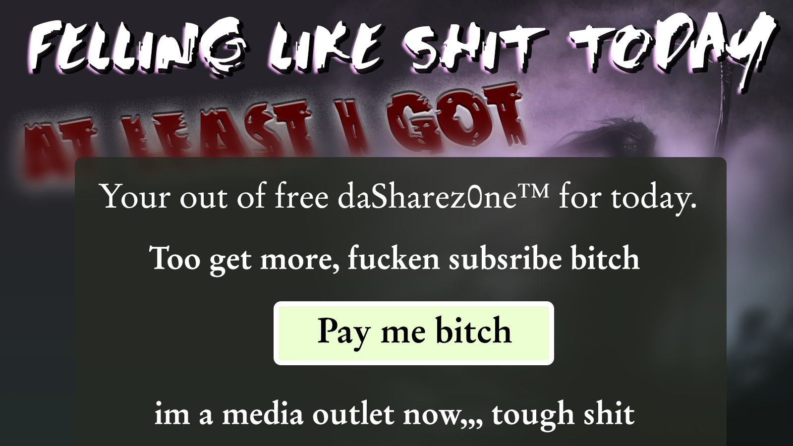 FELLING LIKE SHIT - https://t.co/GfqwqHWv7Y ADMIN