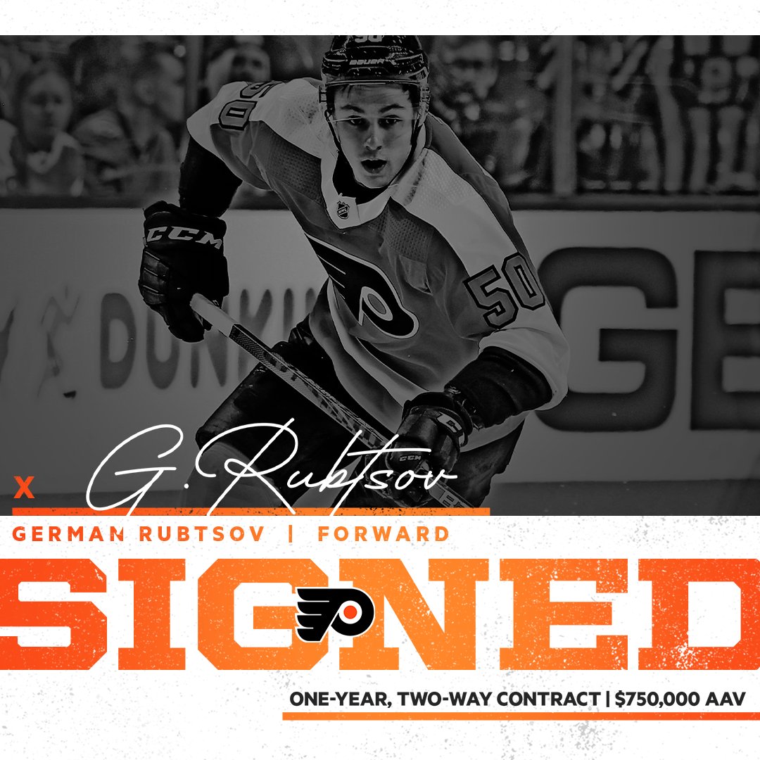 NHLFlyers's tweet image. DONE DEALS: We have re-signed forwards German Rubstov and Linus Sandin to one-year, two way contracts. 

📄✍️:bit.ly/3cJgWH8