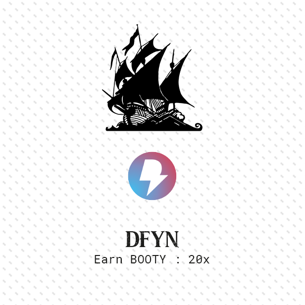 🏴‍☠️ <a href="/_DFyn/">dfyn ( now operating as @BlinqFi)</a>  single asset pool launched on Pirate Dice
✅ 20x multiplier
✅ Treasure worthy APRs
✅ A pirates life for me! 
#matic #polygon #yieldfarm #yieldfarming