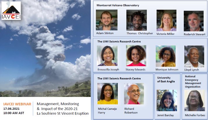 IAVCEI (@iavcei_official) on Twitter photo We are excited to introduce the speakers for the upcoming webinar:  Management, Monitoring & Impact of the 2020-21 La Soufriere St. Vincent Eruption.
When?  on June 17, 2021, at 10 a.m. AST.
Free access is offered to undergraduate students.
Where? us02web.zoom.us/webinar/regist… We are excited to introduce the speakers for the upcoming webinar:  Management, Monitoring & Impact of the 2020-21 La Soufriere St. Vincent Eruption.
When?  on June 17, 2021, at 10 a.m. AST.
Free access is offered to undergraduate students.
Where? us02web.zoom.us/webinar/regist…