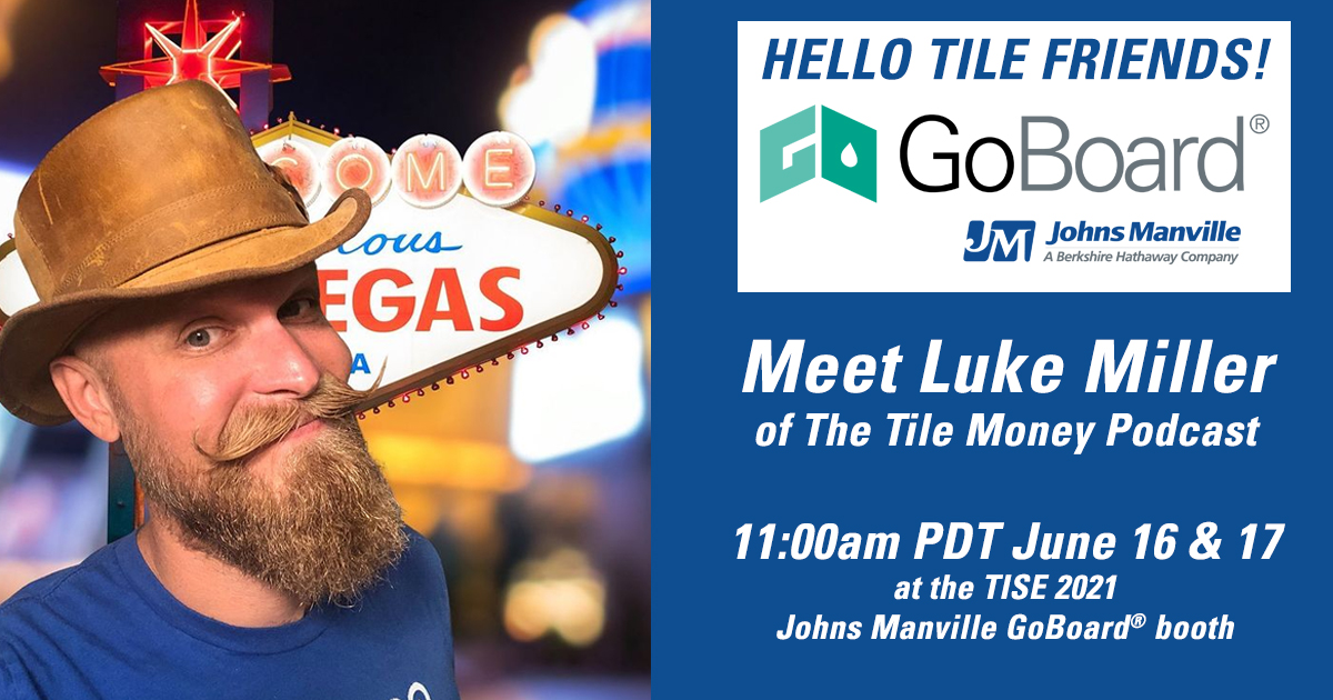 jmgoboard's tweet image. 💸 Hellooo Tile Friends! Meet Luke Miller of @tilemoney at the @JohnsManville  #GoBoard booth at @TISEevents 2021 in Las Vegas. Then sign the digital guestbook in the booth to be entered to win some post-show giveaways!
#TISE2021 #WeAreTile #TileMoney