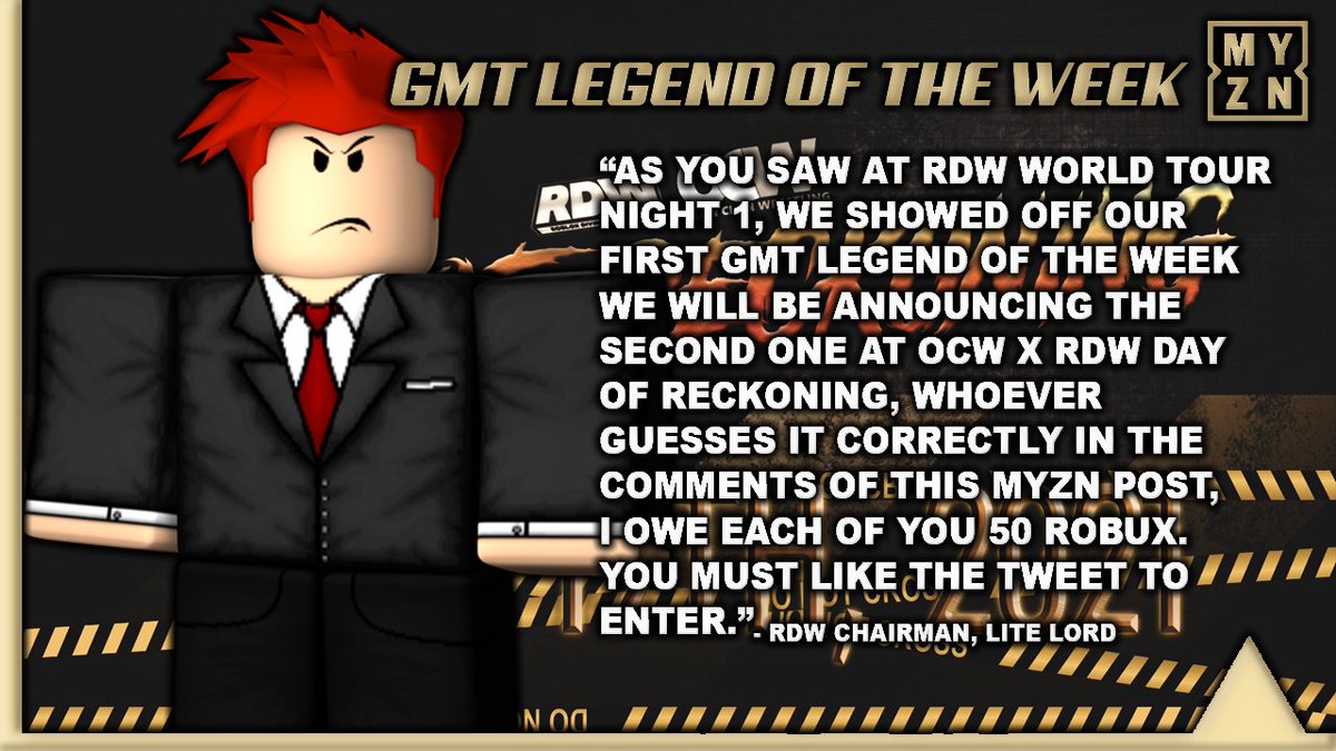MYZONE_RBLX's tweet photo. The Chairman of @RDWRBLX has a special announcement, right here exclusively on MYZN regarding RDW GMT Legend of the Week! https://t.co/Be14Eplmon