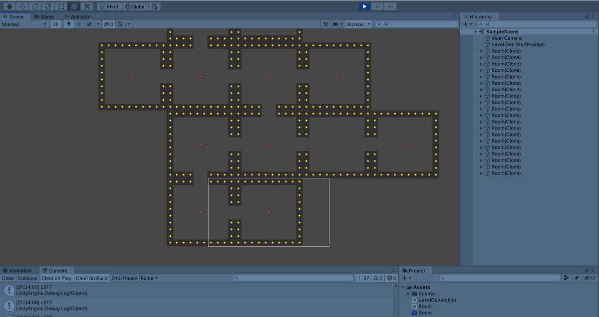 noblegiraffe's tweet photo. @NoaCalice Thanks to your tutorial on level generation I managed to generate this wonderful level!🤩 Tweaked the generator to delete the doors in the direction it's moving instead of using multiple prefabs. https://t.co/HQS5VqAlAW