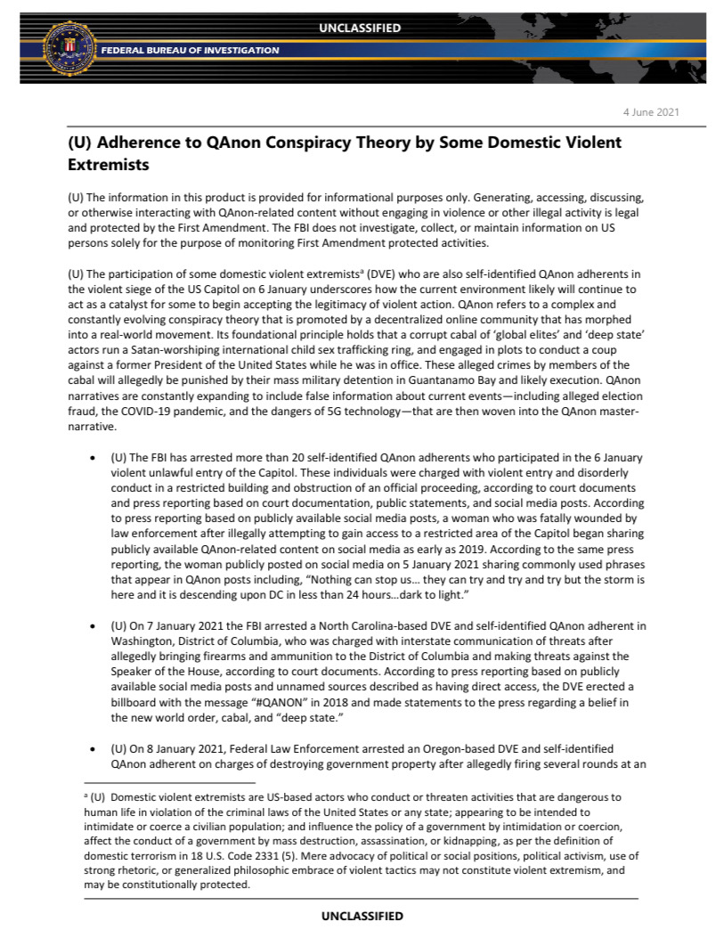 SenatorHeinrich's tweet image. In December 2020 — nearly a month before the January 6 attack on the U.S. Capitol — I asked the FBI and Department of Homeland Security to provide a public assessment of the threat posed by QAnon.
 
Here it is.