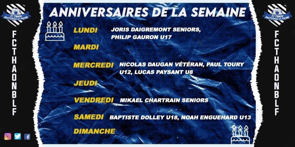 Fc Thaon Bretteville Le Fresne Le Club Souhaite Un Bon Anniversaire A Philip Joris Nicolas Paul Noah Lucas Mikael Et Baptiste Fc Thaon Bretteville Le Fresne Le Club Souhaite Un Bon Anniversaire A Philip Joris Nicolas Paul Noah Lucas Mikael Et Baptiste