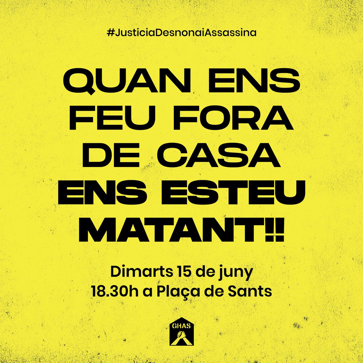 HabitatgeSants's tweet photo. NO SÓN SUICIDIS, SÓN ASSASSINATS

Convoquem d'urgèndia DEMÀ DIMARTS A LES 18:30 A PLAÇA DE SANTS ja que aquesta tarda ens ha arribat la notícia de que un veí ha acabat amb la seva vida quan la comitiva judicial s'ha presentat a la porta de casa seva per desnonar-lo https://t.co/7dqPawJkQR