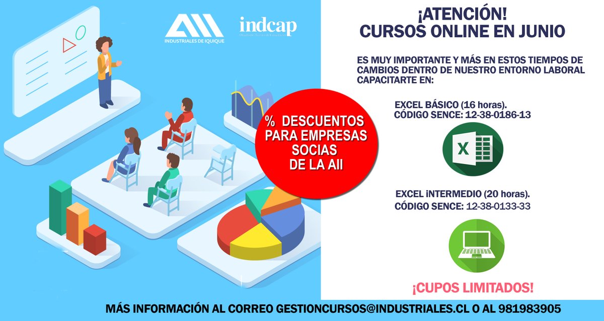 aiigremio's tweet photo. [Cursos] Cursos Abiertos Junio‼️ Capacitación flexible y con temario actualizado. No te pierdas los cursos de #Excel Básico e Intermedio 💻 que dicta con código #sence nuestro #Otec #Indcap #capacitación #entrenamiento #excel 
➕ Información 👇 https://t.co/uQ894dOUPb
