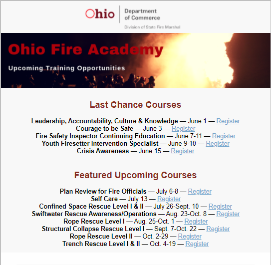 OhioFire's tweet photo. ICYMI: Check out some of our upcoming training opportunities through the Ohio Fire Academy: https://t.co/y5W5Euwxoe https://t.co/YmwaDc3eIB