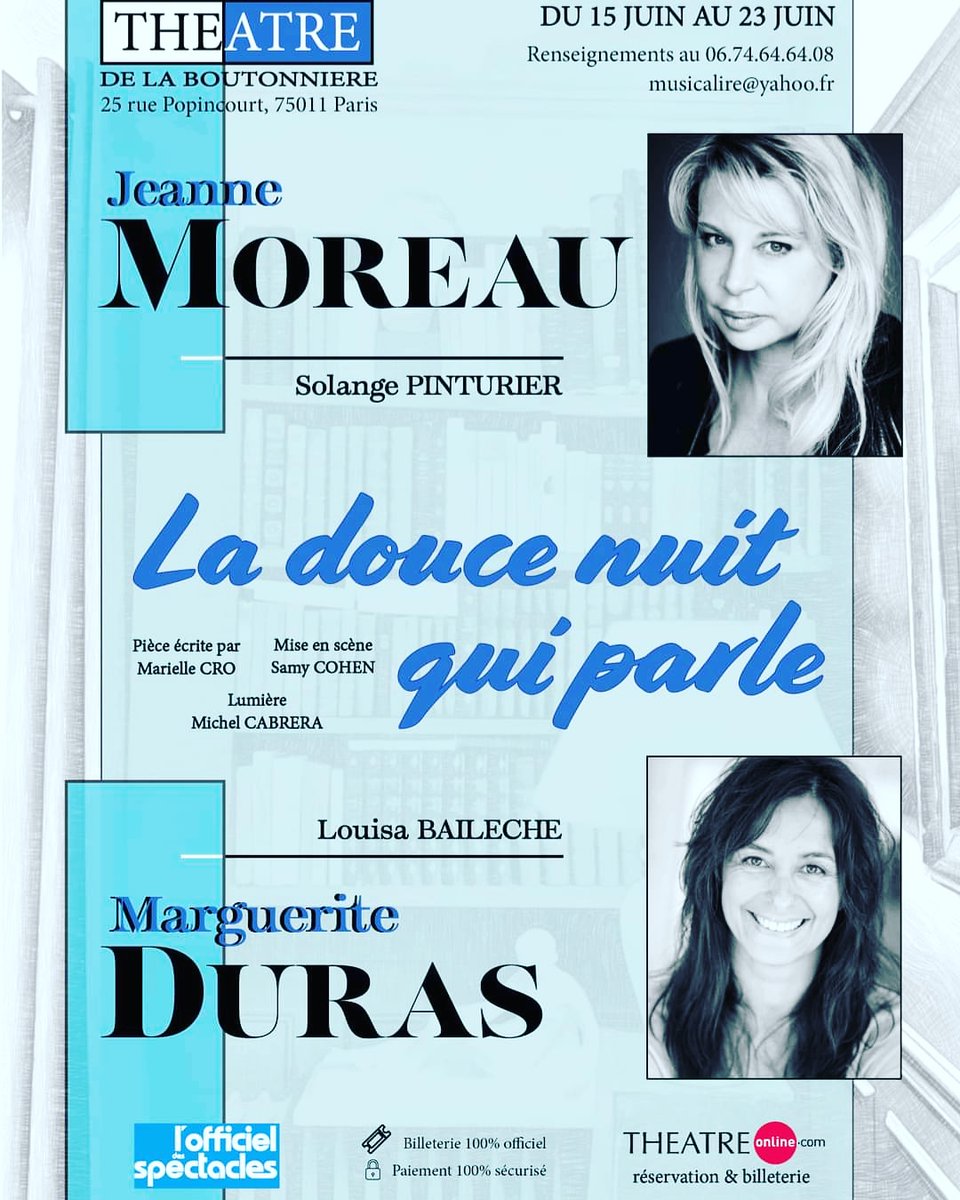 Et si Marguerite Duras et Jeanne Moreau s'étaient retrouvées ? Une pièce de Marielle Cro, mise en scène par Samy Cohen, avec Louisa Baileche et Solange Pinturier #duras #margueriteduras #moreau #jeannemoreau #theatre #sortiraparis #ladoucenuitquiparle