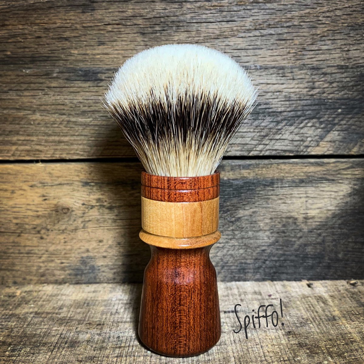 Natural elegance at its best! The Bubinga and Maple handle of Kevas, with its Silvertip knot, stands out from the crowd! #shavingbrush #shavebrush #shavingbrushes #spiffo #spiffoman #shaveoftheday #shaving #wetshaving #madeinhalifax #halifax #halifaxns #rasagedujour #novascotia