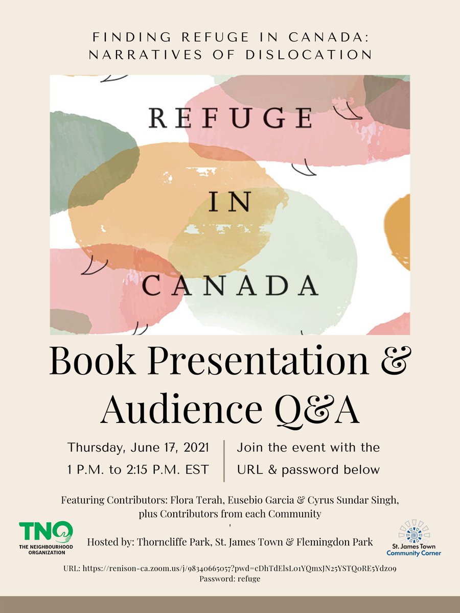 TNOtoronto's tweet photo. Please join us for a virtual launch event for Finding Refuge in Canada: Narratives of Dislocation edited by George Melnyk &amp; Christina Parker on June 17th from 1PM to 2:15 PM EST.  Click to join: https://t.co/02nldRLAo3
Password: refuge #WorldRefugeeDay https://t.co/WG4MvlAGke