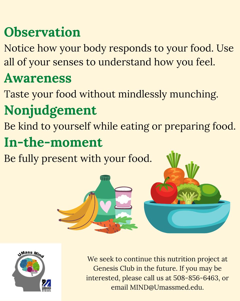 UMassMind's tweet photo. Mindful eating can improve your relationship with food and allow for better mental health. #mindfuleating #umassmind https://t.co/jglbQmpcdN
