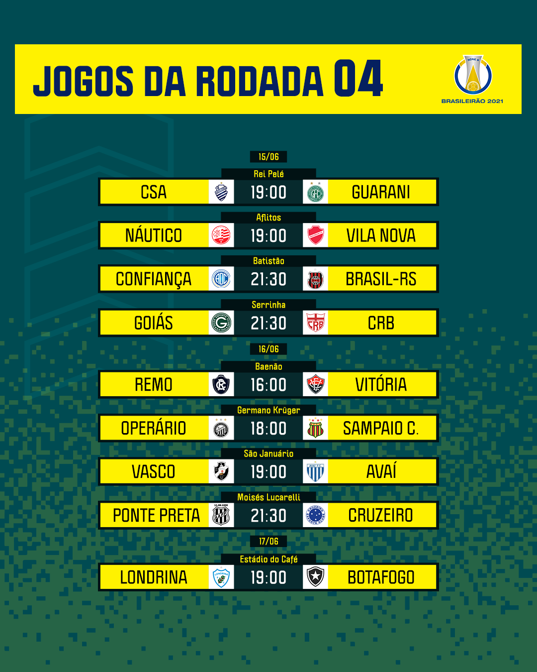 Brasileirão Betano - Série B on X: Esses são os jogos da próxima rodada de  #BrasileirãoSérieB que começa AMANHÃ! Quantos pontos seu time vai fazer?  🤔  / X