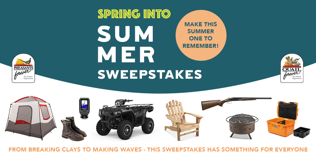 pheasants4ever's tweet photo. Enter our "SPRING INTO SUMMER SWEEPSTAKES" for a chance to win amazing prizes from shotguns in every gauge to a new @PolarisORV Sportsman. Check it out at https://t.co/82bH9KKCdM w/ @waltonsinc @SoundGearHear @Leinenkugels @TheOrvisCompany @YETICoolers @ThorogoodUSA @onXmaps https://t.co/ruwcMmdI8o