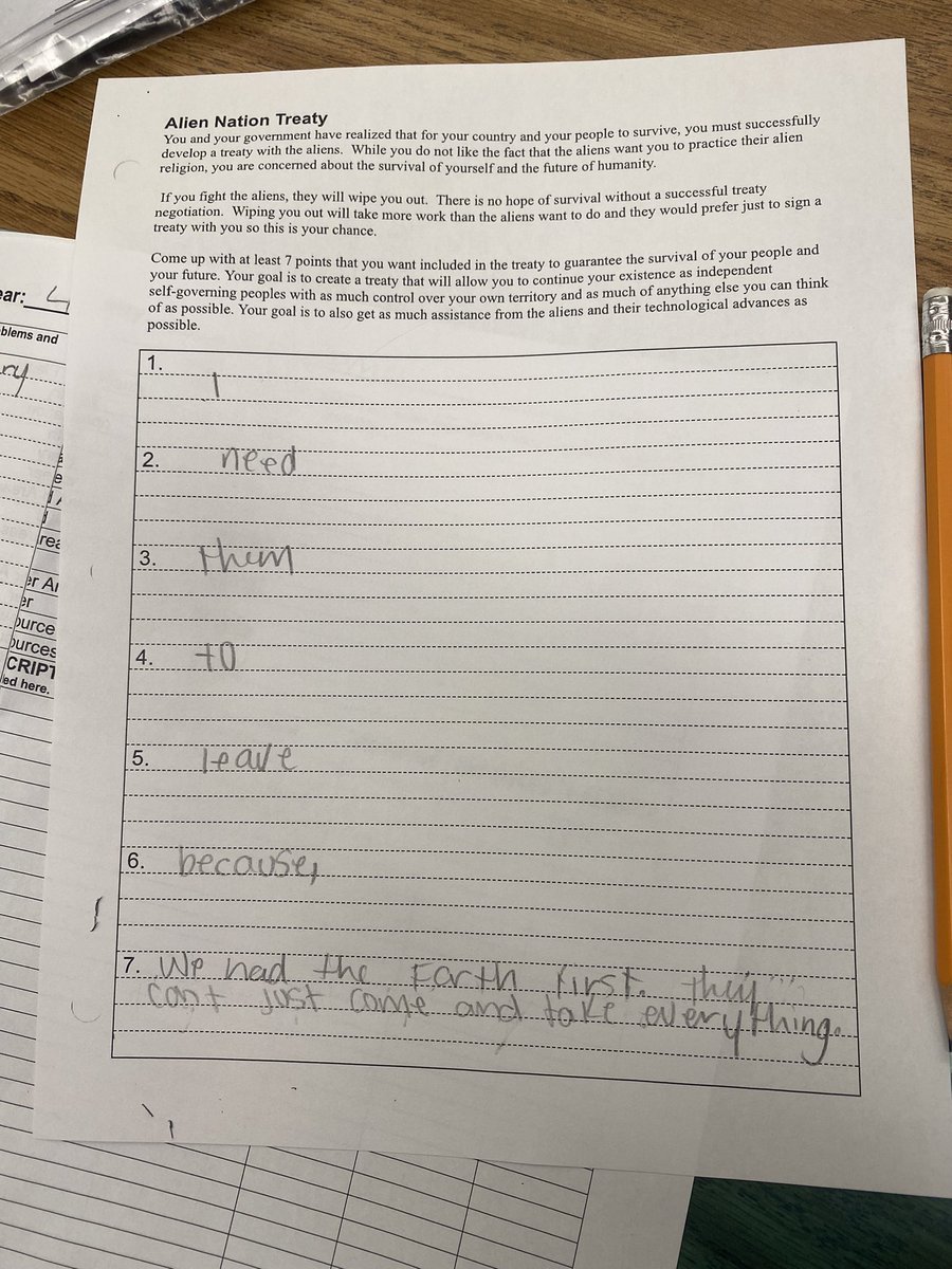 During a #treaty simulation today, I got this response from a student who was extremely frustrated with the situation.