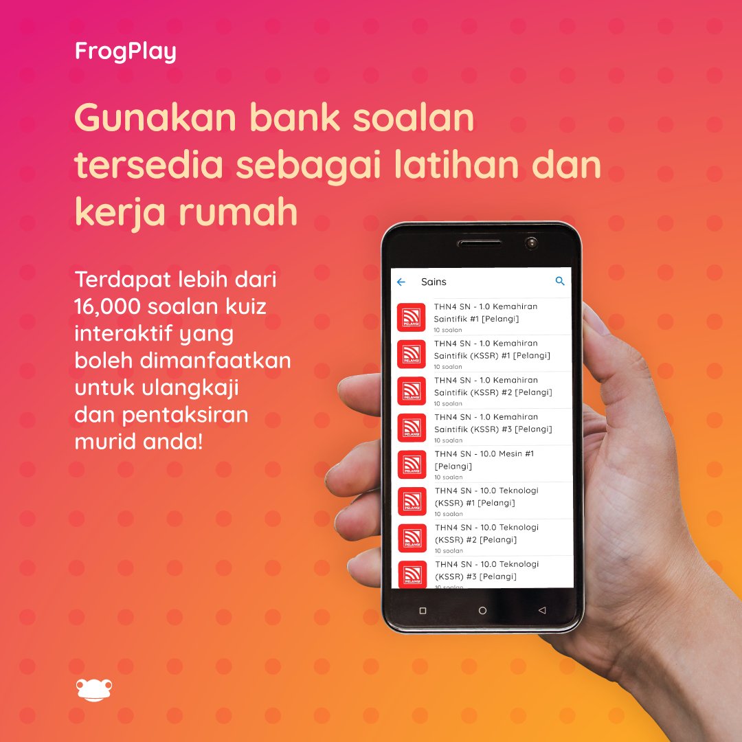 FrogAsia's tweet photo. FROGPLAY BANTU GURU SEMASA PdPR
Dengan aplikasi FrogPlay, bahan pembelajaran tersedia serta dapat beri latihan &amp; kerja rumah dengan mudah. Muat turun aplikasi FrogPlay di Google Play Store atau Apple App Store untuk bermula! 

#frogplay #prihatin #pdpr #belajardarirumah #edtech https://t.co/io3eAuf2lW