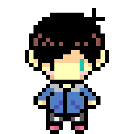 Semi-Infrequent OMORI Facts on X: *An unused sprite, known as  sunny_Judgement.png, depicting SUNNY, albeit wearing a fashionable blue  hoodie and black shorts, alongside pink footwear, with a blue glowing eye.  It is