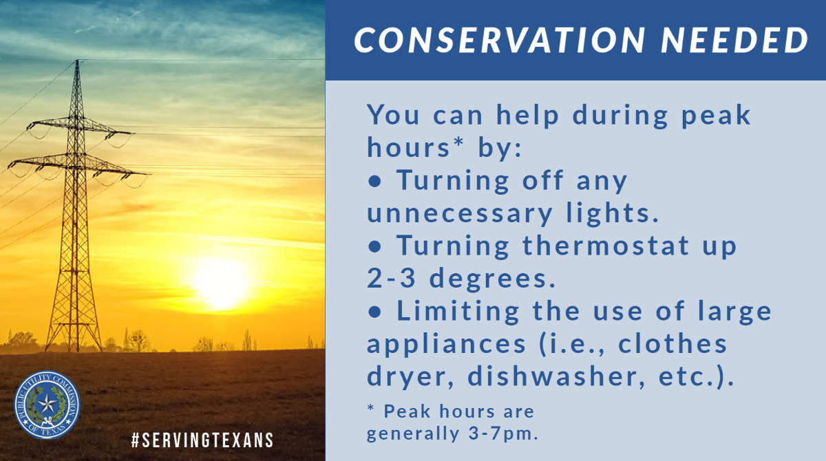 PUC of Texas on X: Because an above-average number of power plants have  unexpectedly gone offline due to mechanical failure, ERCOT has called for  conservation during peak hours this week to help