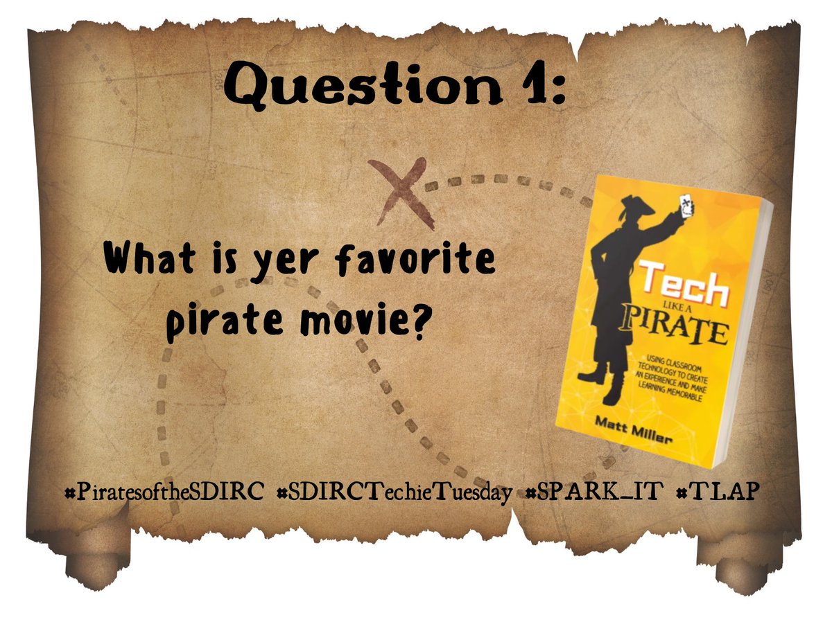 MySpark_Sdirc's tweet image. W1Q1. Let&apos;s start off with a little fun and practice how to reply in a Twitter Chat. Q1: What is yer favorite pirate movie? Reply to this tweet with &quot;A1: Favorite Pirate movie.&quot; #PiratesoftheSDIRC #SDIRCTechieTuesday #SPARK_IT #TLAP