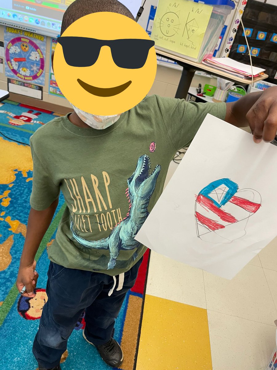 We learned about Flag Day and created our own heart flags following a directed drawing.🇺🇸