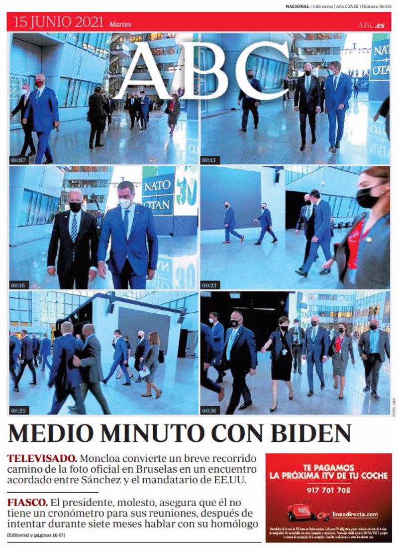 elboletinmadrid's tweet photo. #ResumenDePrensa #PrimerasEdiciones
#Kiosco: Entre 30 y 50 segundos según un periódico u otro la duración del encuentro Sánchez-Biden
https://t.co/zsvwpacfzT https://t.co/O4FdfDQOev