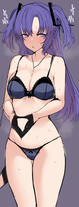 さっきシャワー浴びたばかりなのに中途半端な下着姿になりながら何故か汗だくになってそわそわしてるユウカ 
