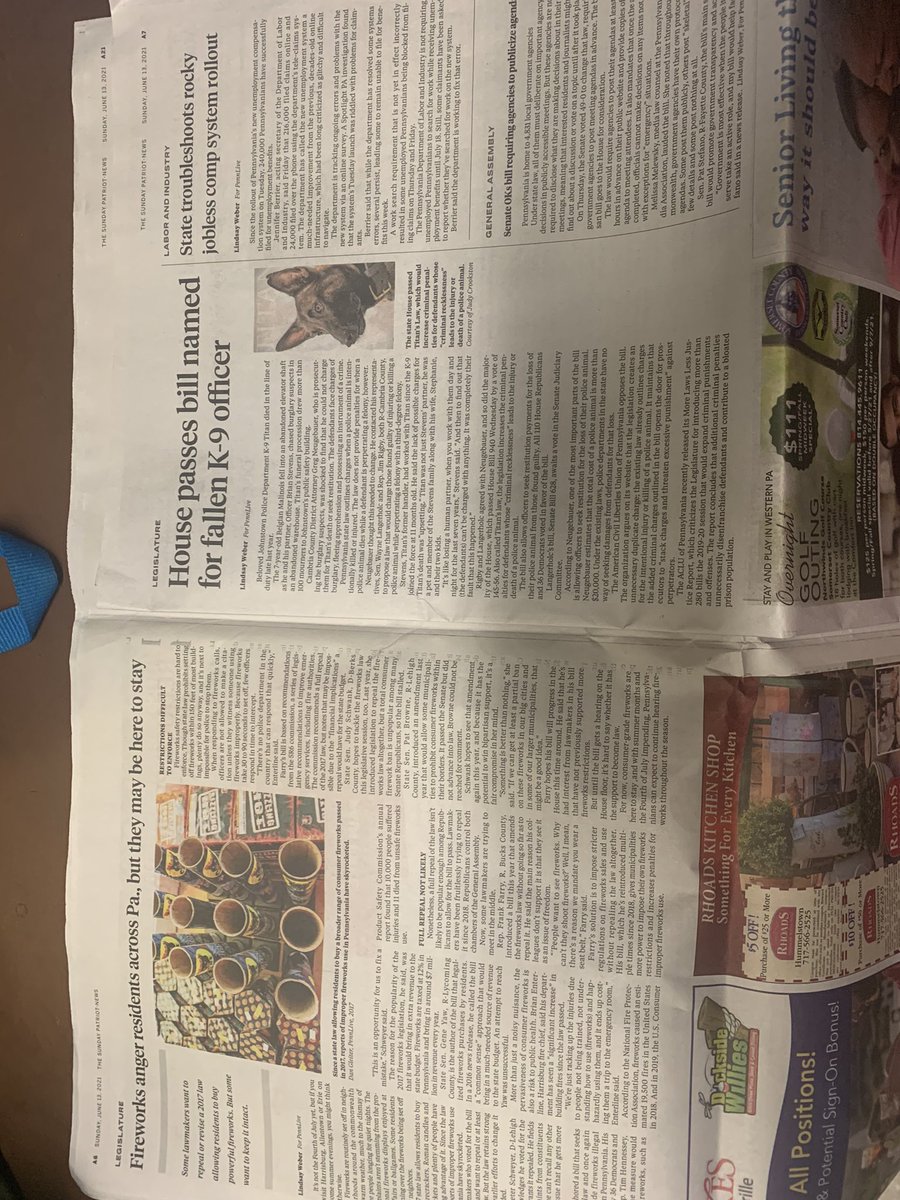Great way to end my first <a href="/PLCAReporters/">PLCA</a> rotation with the Harrisburg Patriot-News: grabbing a copy of the Sunday edition with two pages with just my bylined stories! Thank you <a href="/JanMurphy/">Jan Murphy</a>