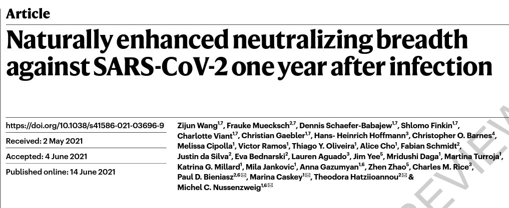 DavidForeroMD's tweet image. Importante evidencia de que la inmunidad en los individuos que tuvieron #COVID19 dura al menos 1 año, y si además son vacunados, producirán anticuerpos y células B de memoria que protegen contra las variantes circulantes del #SARS-CoV-2.

nature.com/articles/s4158…