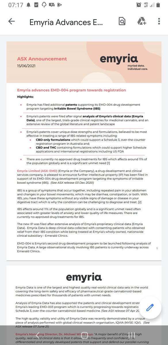MrShare_expert's tweet photo. $EMD Emyria advances EMD004 drug program for #IBS, an unmet need globally with no approved drug treatment, towards registration....

#EMD003
#EMD004 https://t.co/QT3YO4kBfW