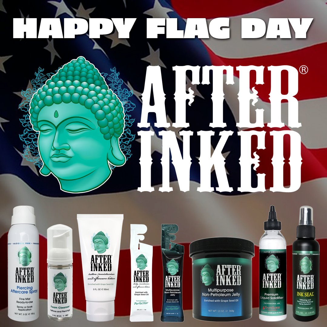 AfterInked's tweet photo. Happy National Flag Day, Be proud of your flag. #NationalFlagDay #FlagDay #Flag #afterinked #proudusers #formulatedforperfection #afterinkedeveryday #tattooaftercare #foamcleanser #inkseal #npj #vegan #americanflag #starsandstripes #domcalitattoo #algorithmtattoo https://t.co/y4buVgJNsF