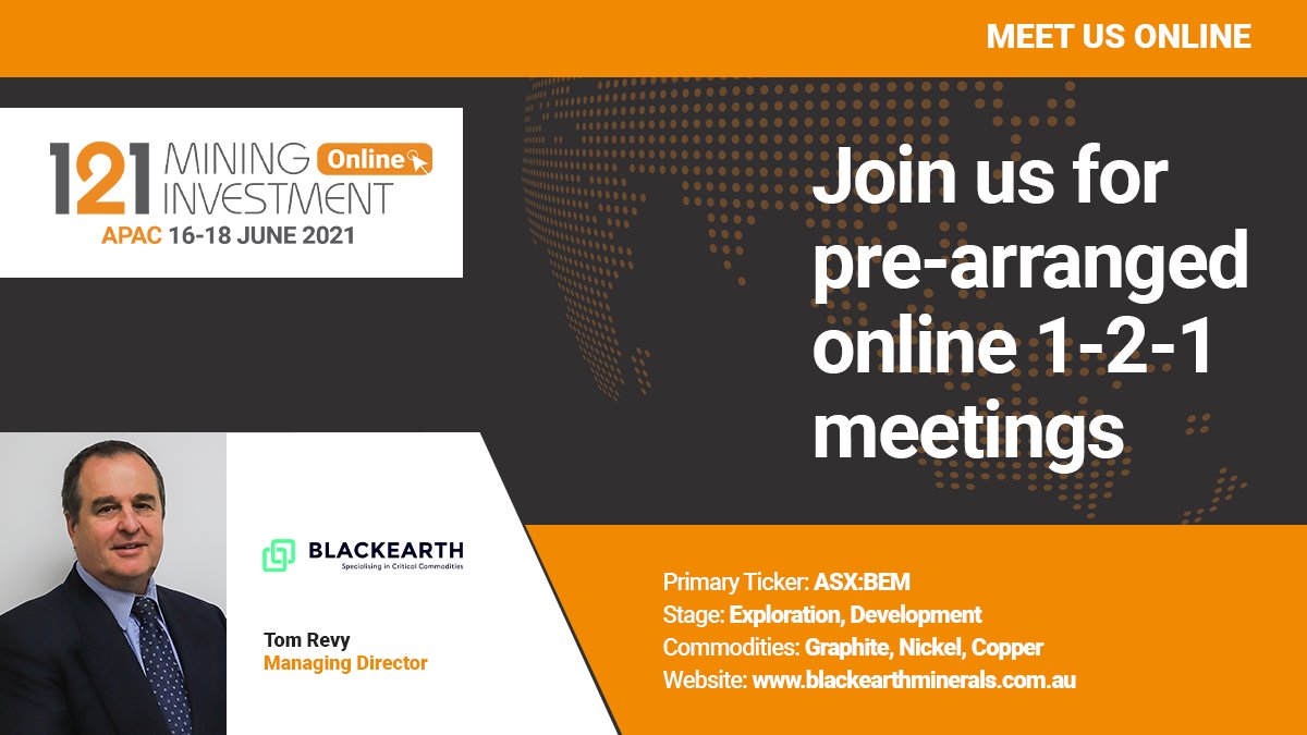 TomRevy's tweet image. Join me at the @Investinmining 121 Mining Investment APAC to learn more about the $BEM strategy for targeting the ethical production and low-risk supply of critical commodities ✔️

📆 16-18 June 2021
📌 Online

Register 
buff.ly/3grzz3m

@BlackEarthMin #Graphite #Maniry