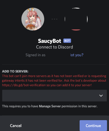 Cafe Sn0wcrack I Was Hoping To Add Saucybot To My Server But It Looks Like It S At The Unverified Bot Server Limit
