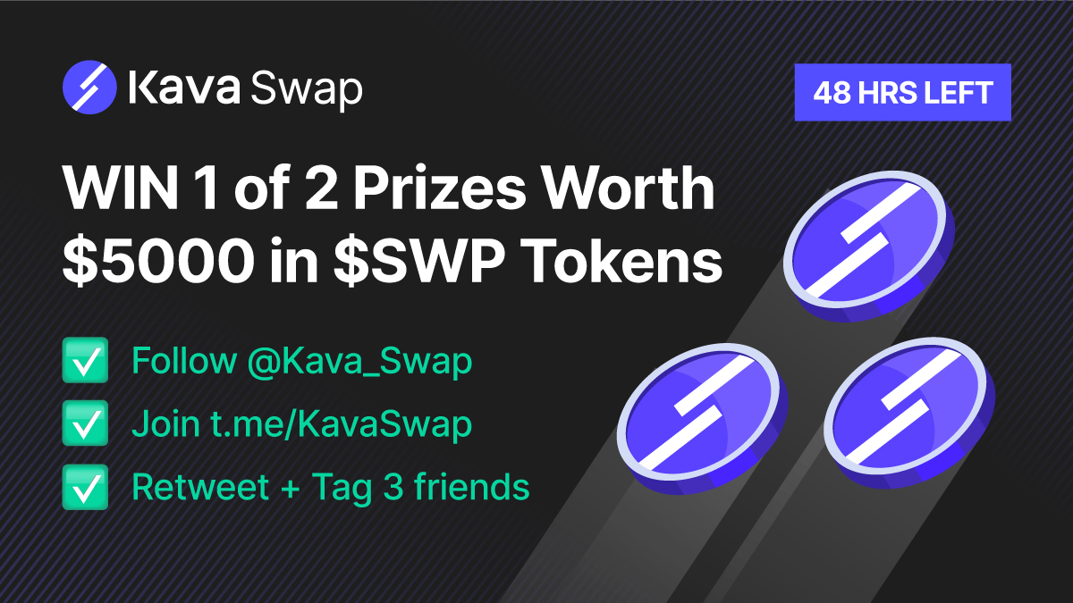 Kava Swap launches in August and is built to seamlessly swap #BSC &amp; #Ethereum assets.

Get early access by following <a href="/Kava_Swap/">Kava Swap</a>, joining  t.me/KavaSwap and retweeting this post for a chance to WIN 1 of 2 prizes worth $5000 in $SWP tokens.

Ends in 48 hrs.