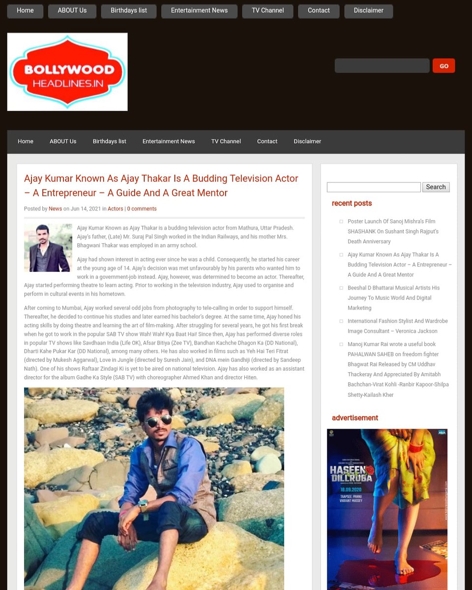 Today article in #BollywoodHeadlines #ajaythakar
